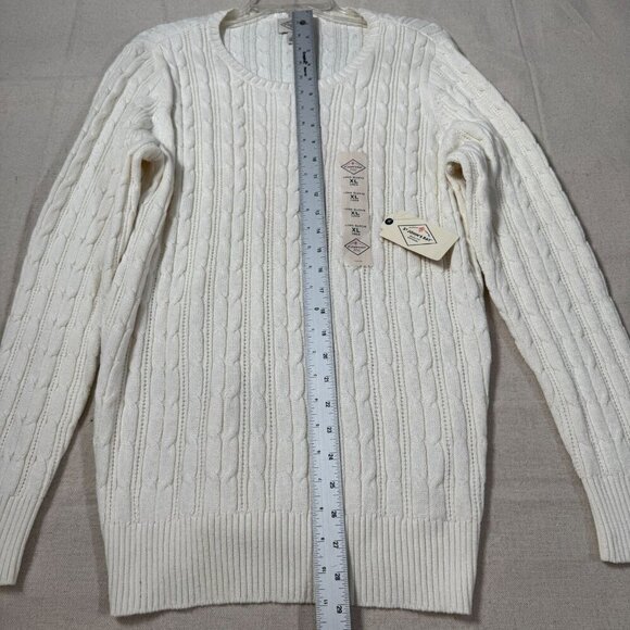St John's Bay XL Off White Chunky Cable Knit Long Sleeve Crewneck Sweater XL NWT - Picture 7 of 13